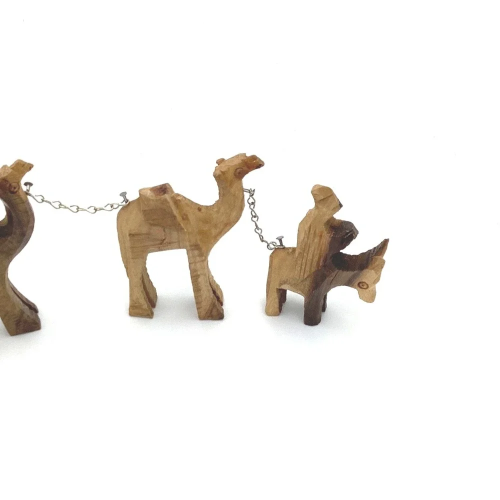 Vintage Hand Carved Olive Wood Camel Caravan Donkey Rider Holy Land Folk Art 10